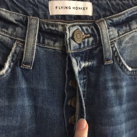 EUC Flying Monkey Button Fly Crop Fray Jeans - Picture 2 of 12